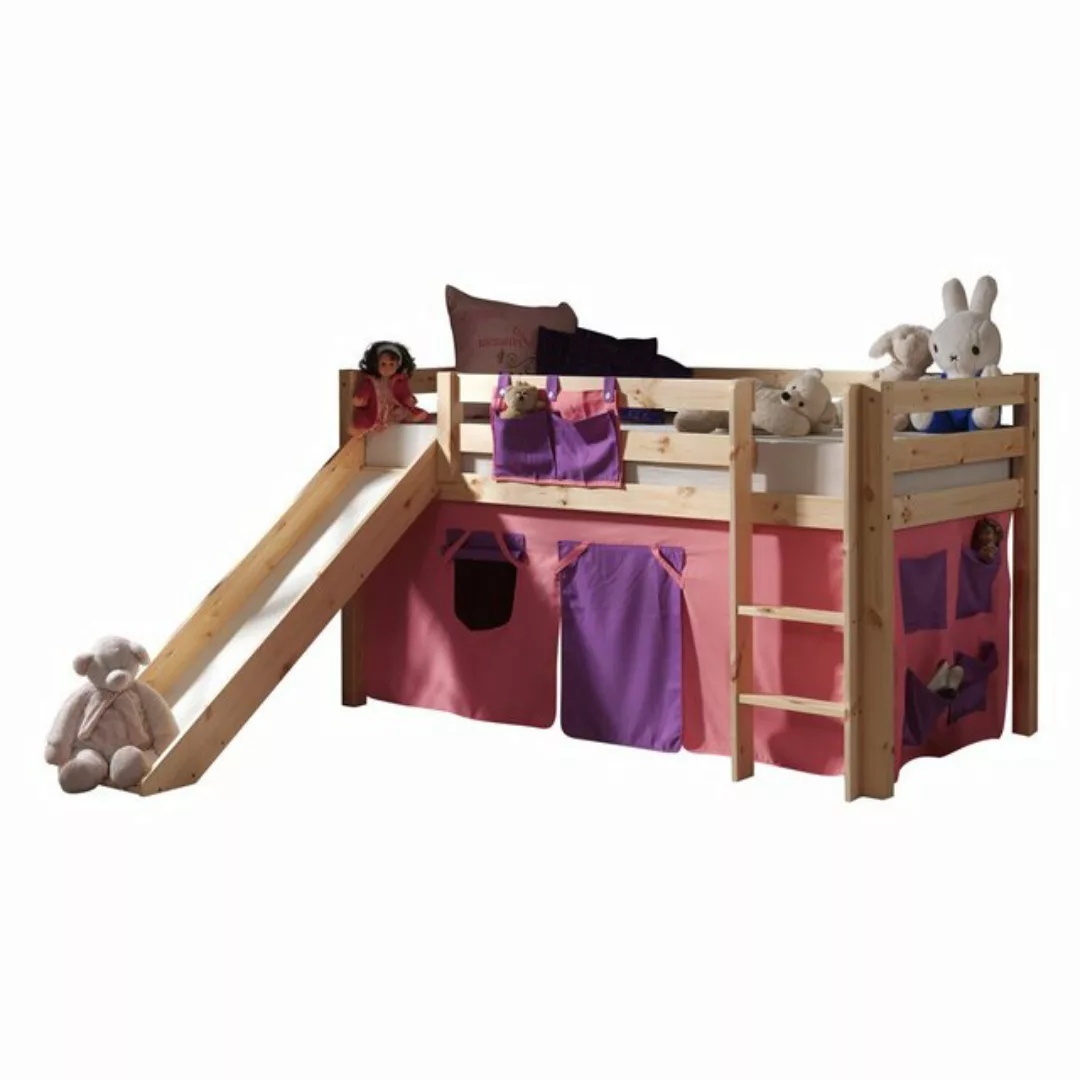 Kinderzimmer Spielbett PINOO-12 mit Textil Set Bella incl. Rutsche in Kiefe günstig online kaufen