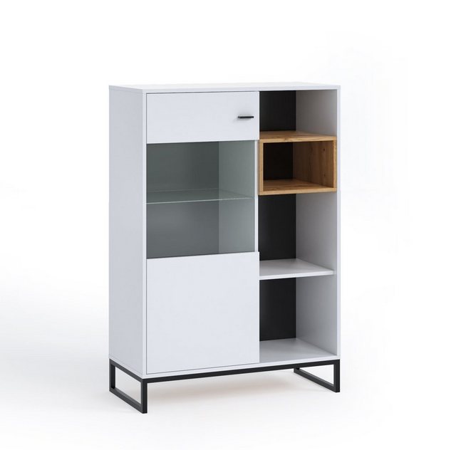 Furnix Vitrine RELIO WIT90 Highboard mit Metallgestell Weiß o. Artisan B90 günstig online kaufen