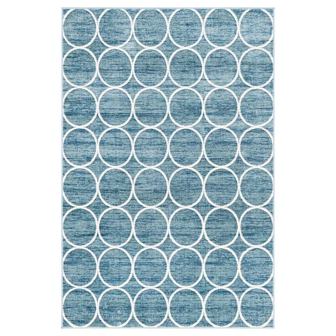 Moderner Muster Teppich in Blau und Cremefarben Kurzflor günstig online kaufen
