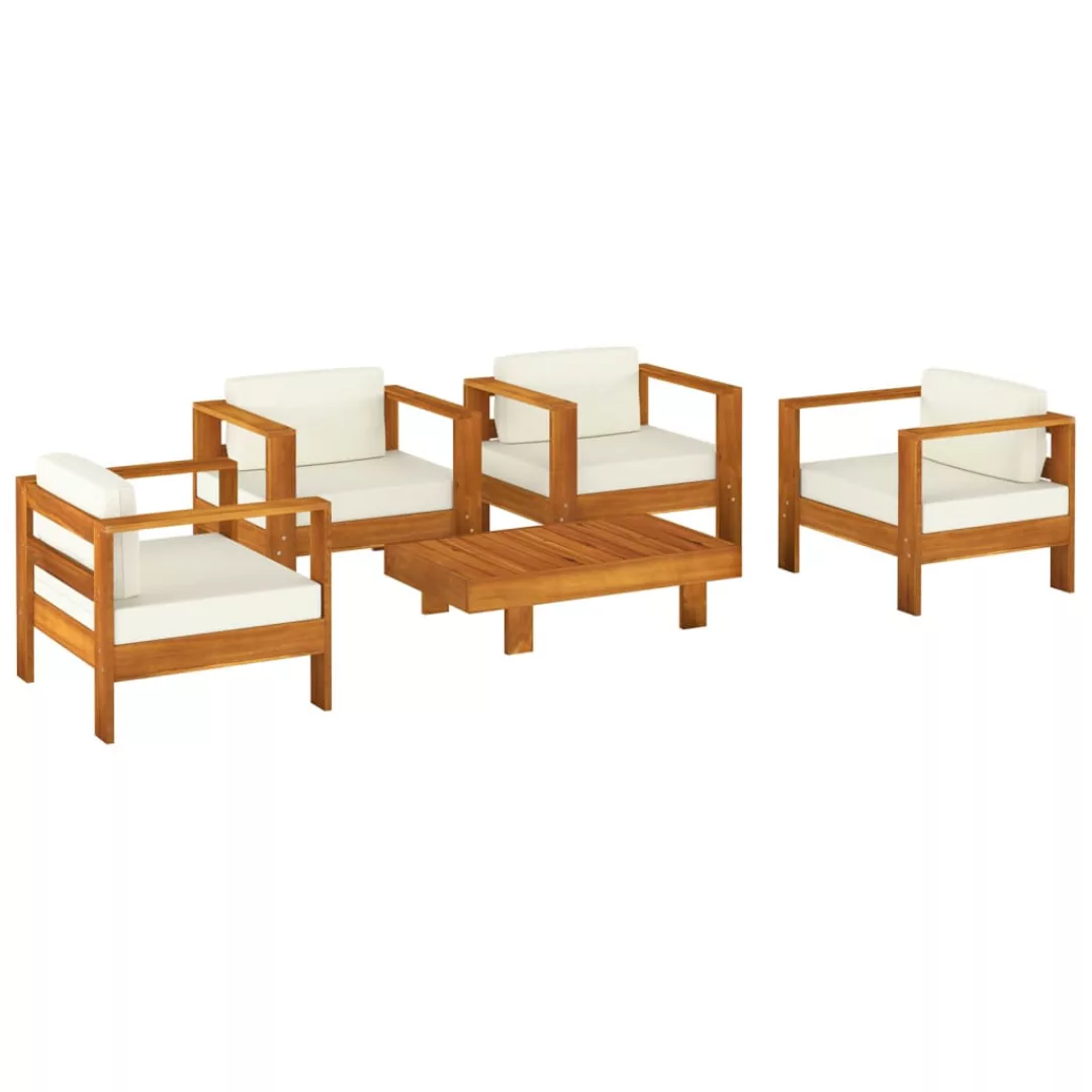 Vidaxl 5-tlg. Garten-lounge-set Mit Cremeweißen Kissen Massivholz günstig online kaufen