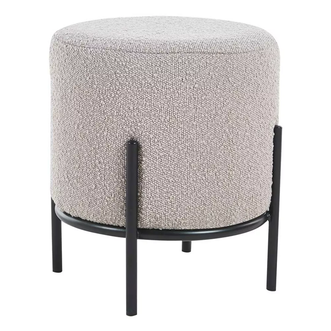 Hocker Boucle Taupe mit Vierfußgestell aus Metall 38 cm hoch günstig online kaufen