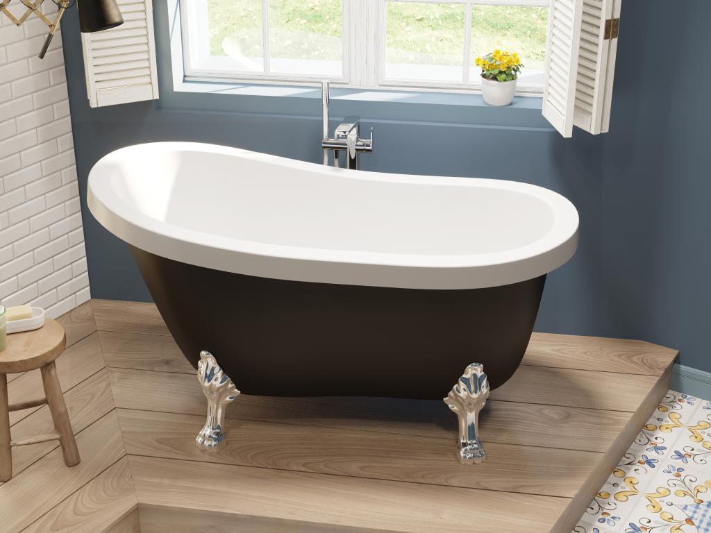 Freistehende Badewanne mit silberfarbenen Löwenfüßen - 171 L - 145 x 74 x 7 günstig online kaufen