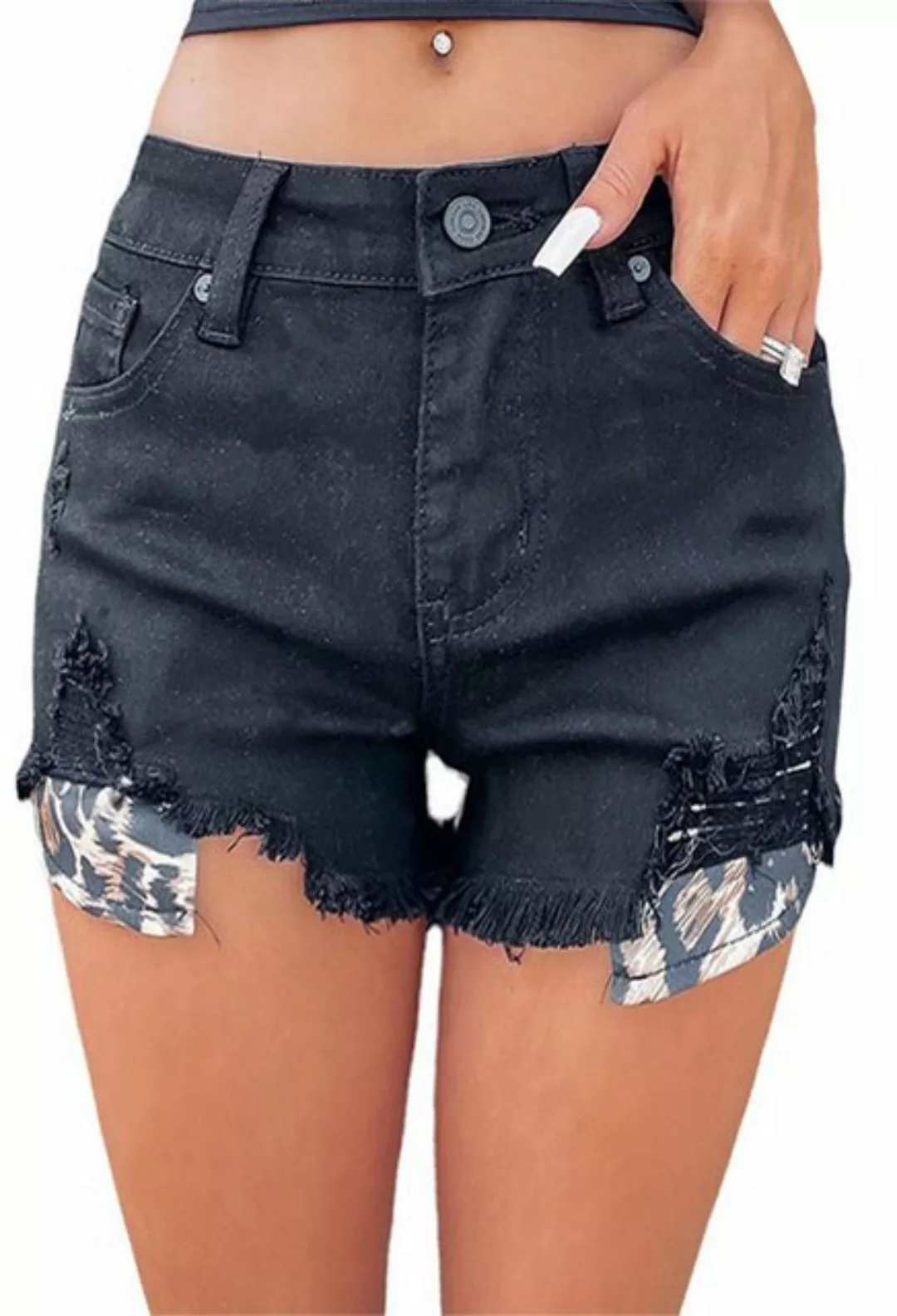 CHENIN Jeansshorts Stilvolle, zerrissene shorts mit leopardenmuster und tas günstig online kaufen