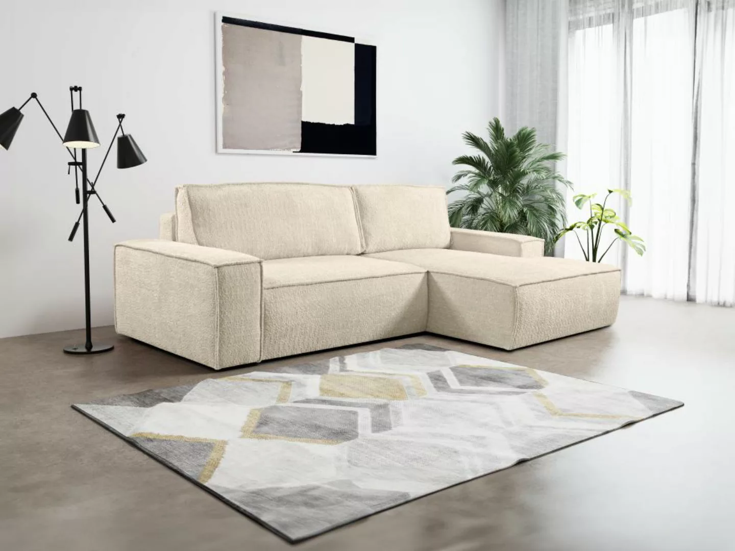 Ecksofa mit Schlaffunktion - Bouclé-Stoff - Beige - Ecke Rechts - AMELIA günstig online kaufen