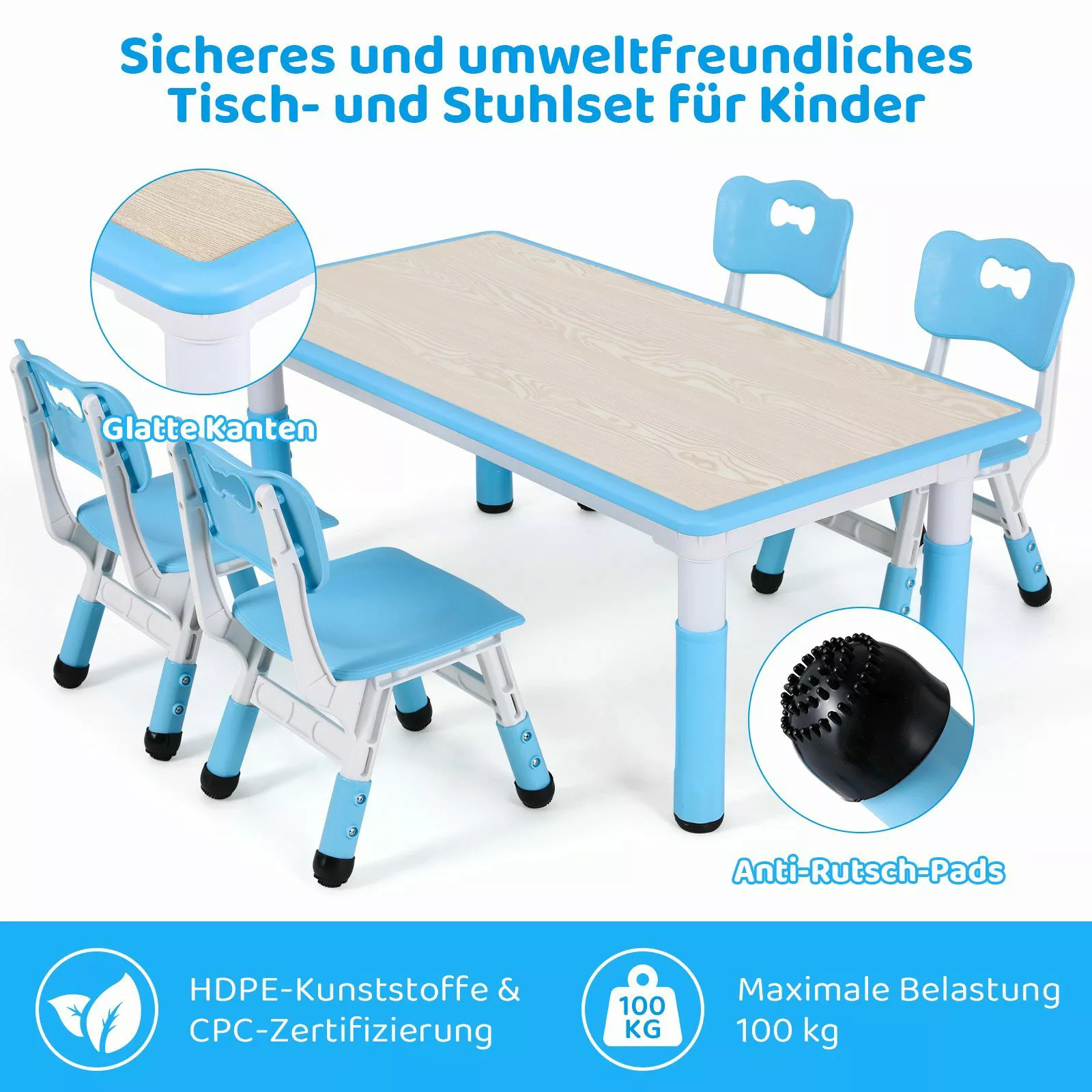 TLGREEN Kindersitzgruppe Kindertisch mit 4 Stühlen, günstig online kaufen
