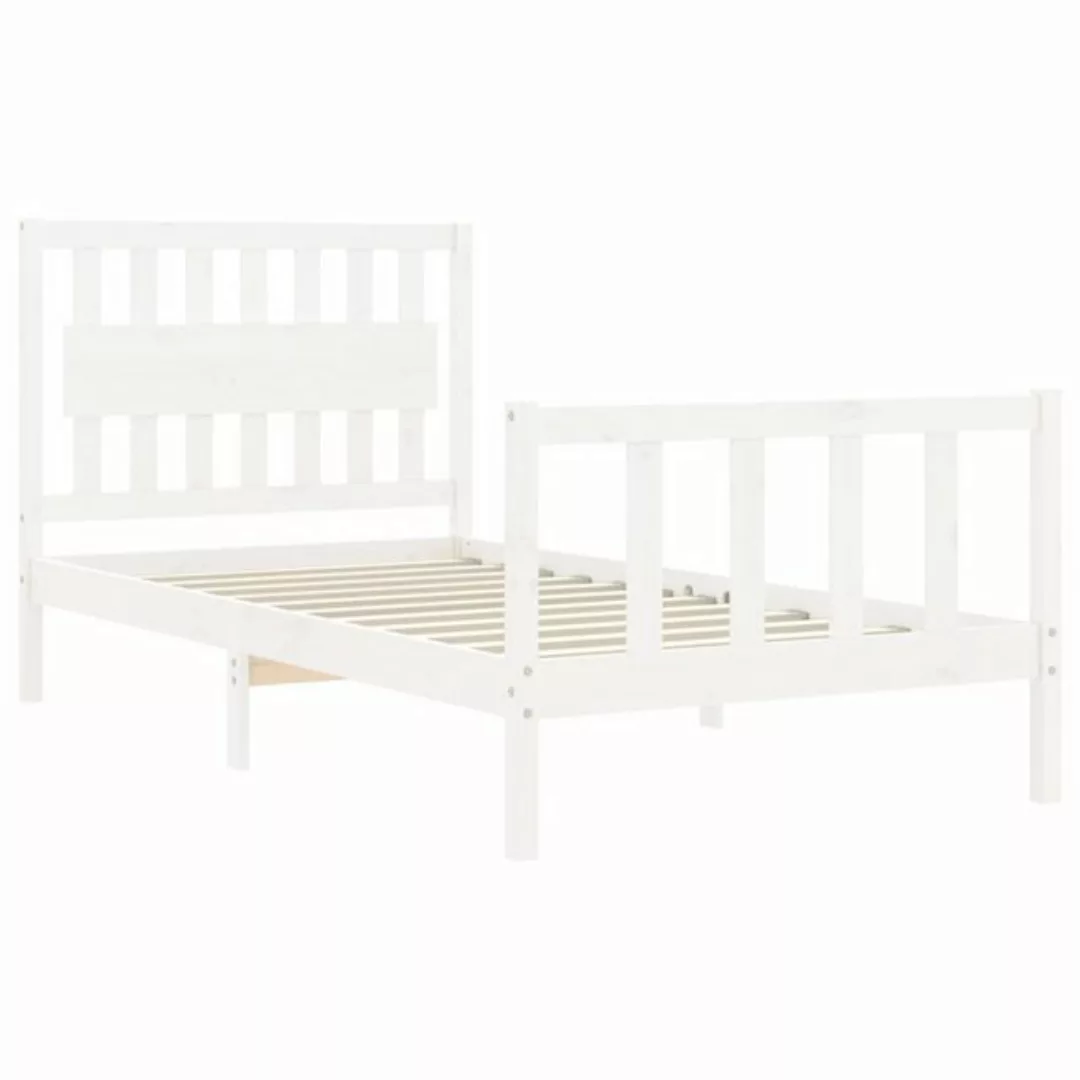 vidaXL Bettgestell Massivholzbett mit Kopfteil Weiß 100x200 cm Bett Bettges günstig online kaufen