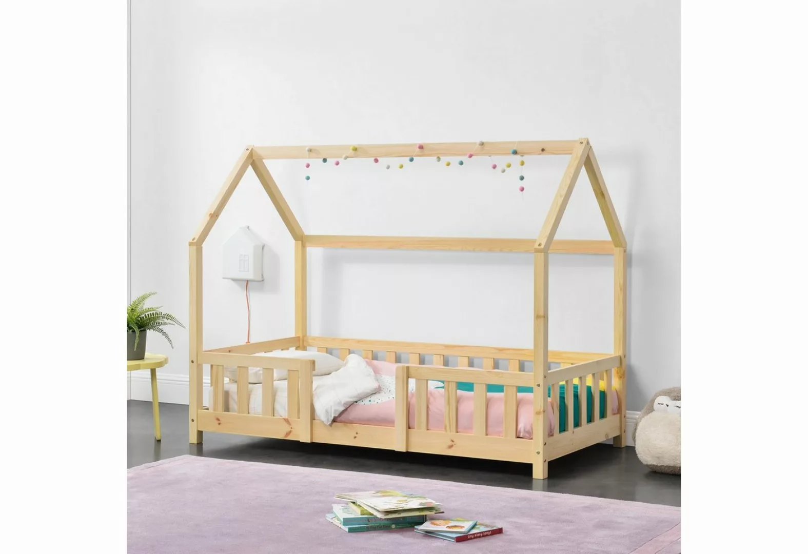en.casa Kinderbett, »Sisimiut« Haus-Optik mit Rausfallschutz 90x200cm Holz günstig online kaufen