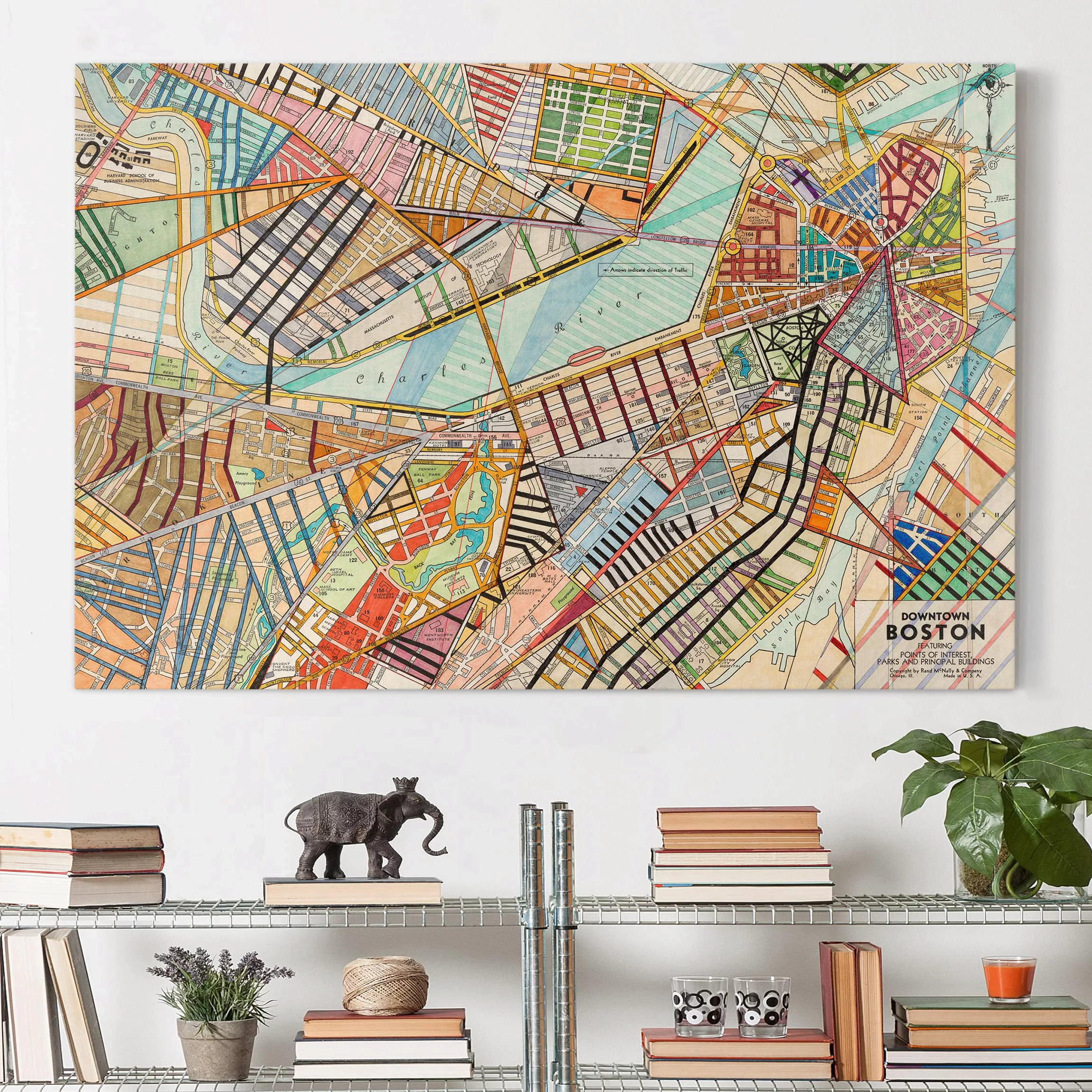 Leinwandbild Stadtplan - Querformat Moderne Karte von Boston günstig online kaufen