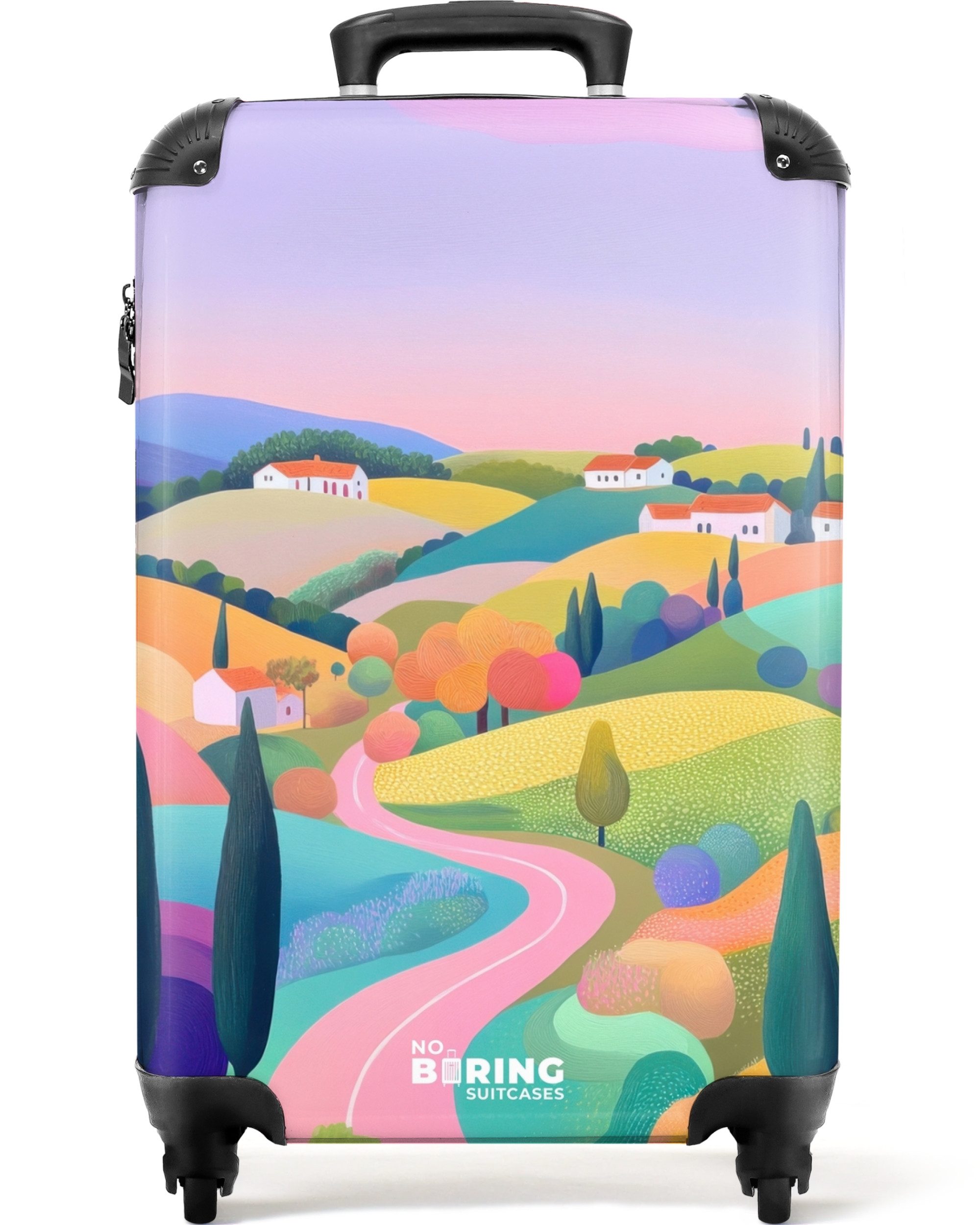 NoBoringSuitcases.com© Hartschalen-Trolley Hügellandschaft mit Pastellfarbe günstig online kaufen