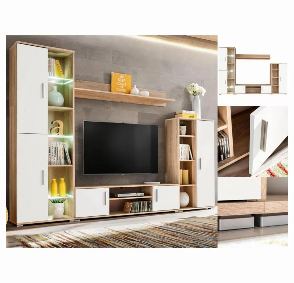 vidaXL TV-Schrank TV-Wohnwand mit LED-Leuchten Sonoma Eiche und Weiß Lowboa günstig online kaufen