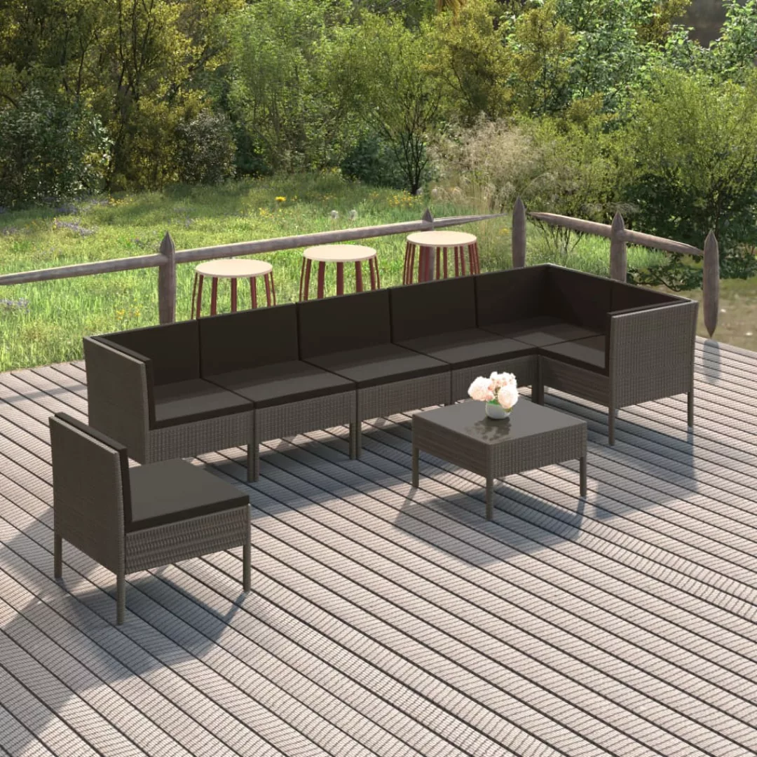 8-tlg. Garten-lounge-set Mit Auflagen Poly Rattan Grau günstig online kaufen