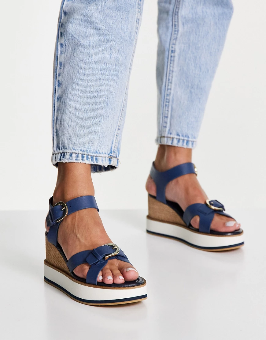 Fiorelli – Zelda – Riemchen-Sandalen aus Leder in Marineblau mit Keilabsätz günstig online kaufen