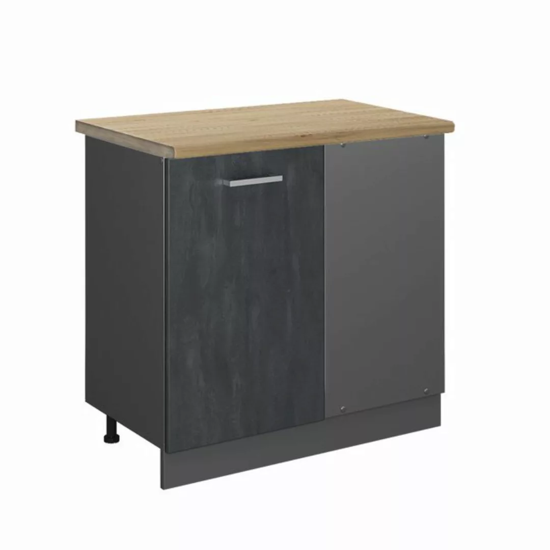 Vicco Eckunterschrank R-Line, Schwarz Beton/Anthrazit, 86 cm AP Eiche günstig online kaufen