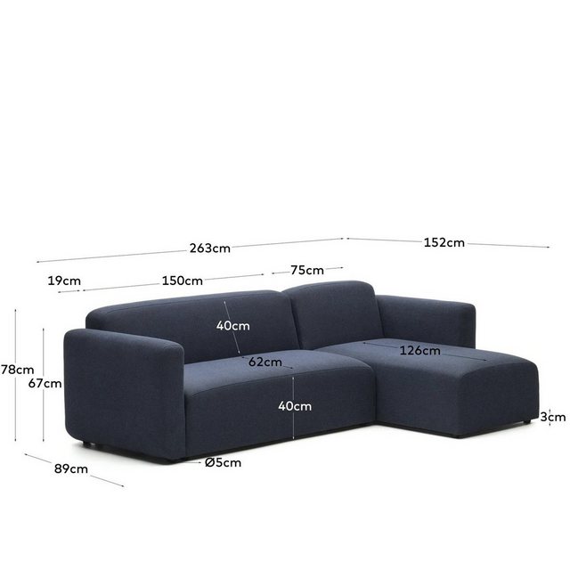 Natur24 Sofa 3-Sitzer-Sofa mit Chaiselongue Neom 263 x 89 x 78 cm Blau günstig online kaufen