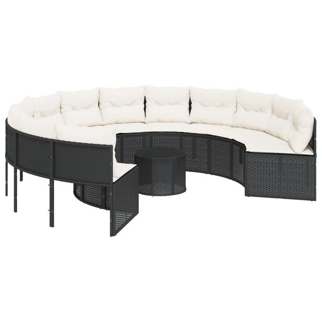 vidaXL Loungesofa Gartensofa mit Tisch und Kissen Rund Schwarz Poly-Rattan günstig online kaufen