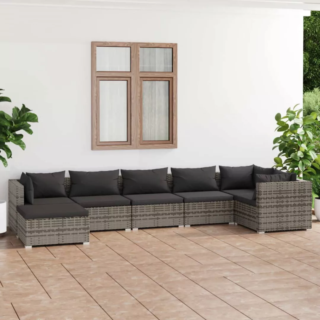 Vidaxl 7-tlg. Garten-lounge-set Mit Kissen Poly Rattan Grau günstig online kaufen