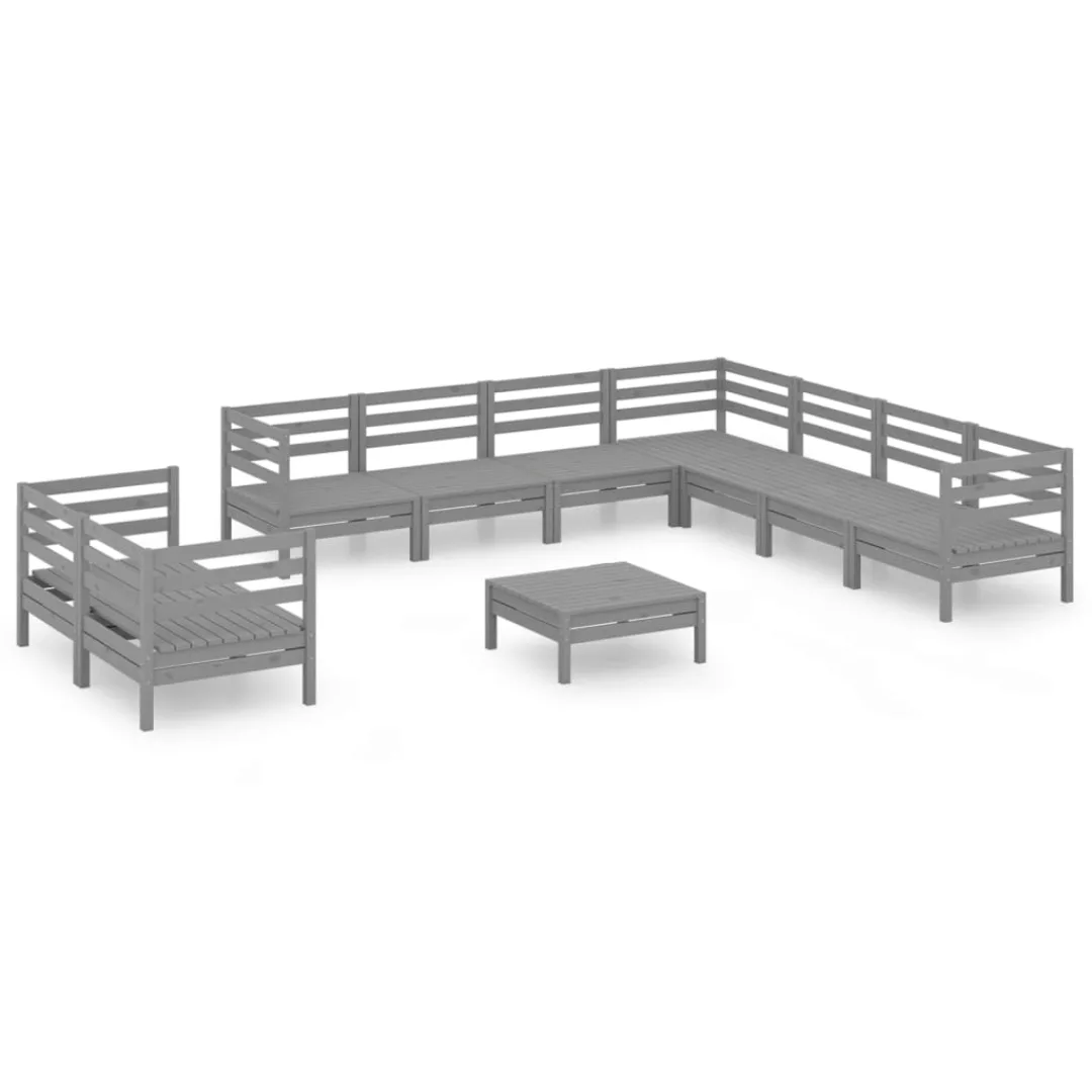 10-tlg. Garten-lounge-set Massivholz Kiefer Grau günstig online kaufen