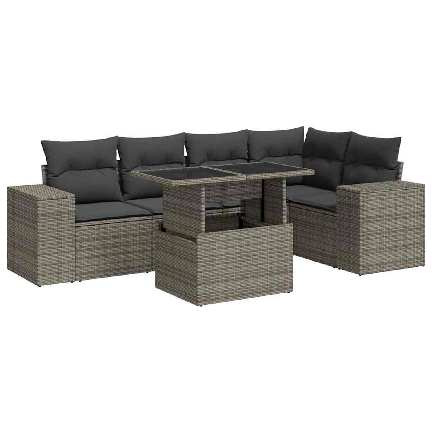 vidaXL 6-Tlg Garten-Sofagarnitur mit Kissen Grau Poly Rattan 3326801 günstig online kaufen