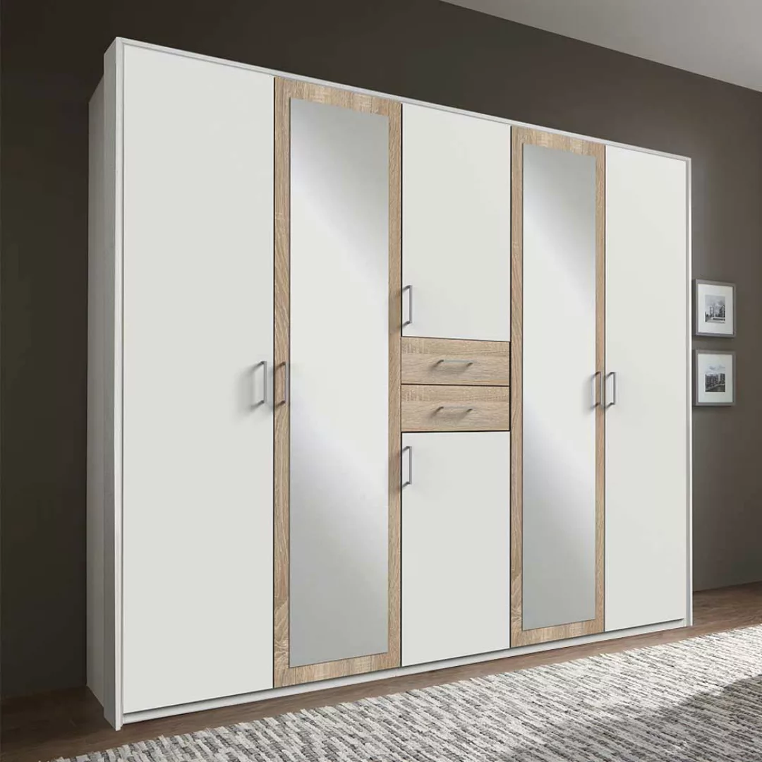 XL Schrank Schlafzimmer mit Spiegeltüren Eiche Sägerau & Weiß günstig online kaufen