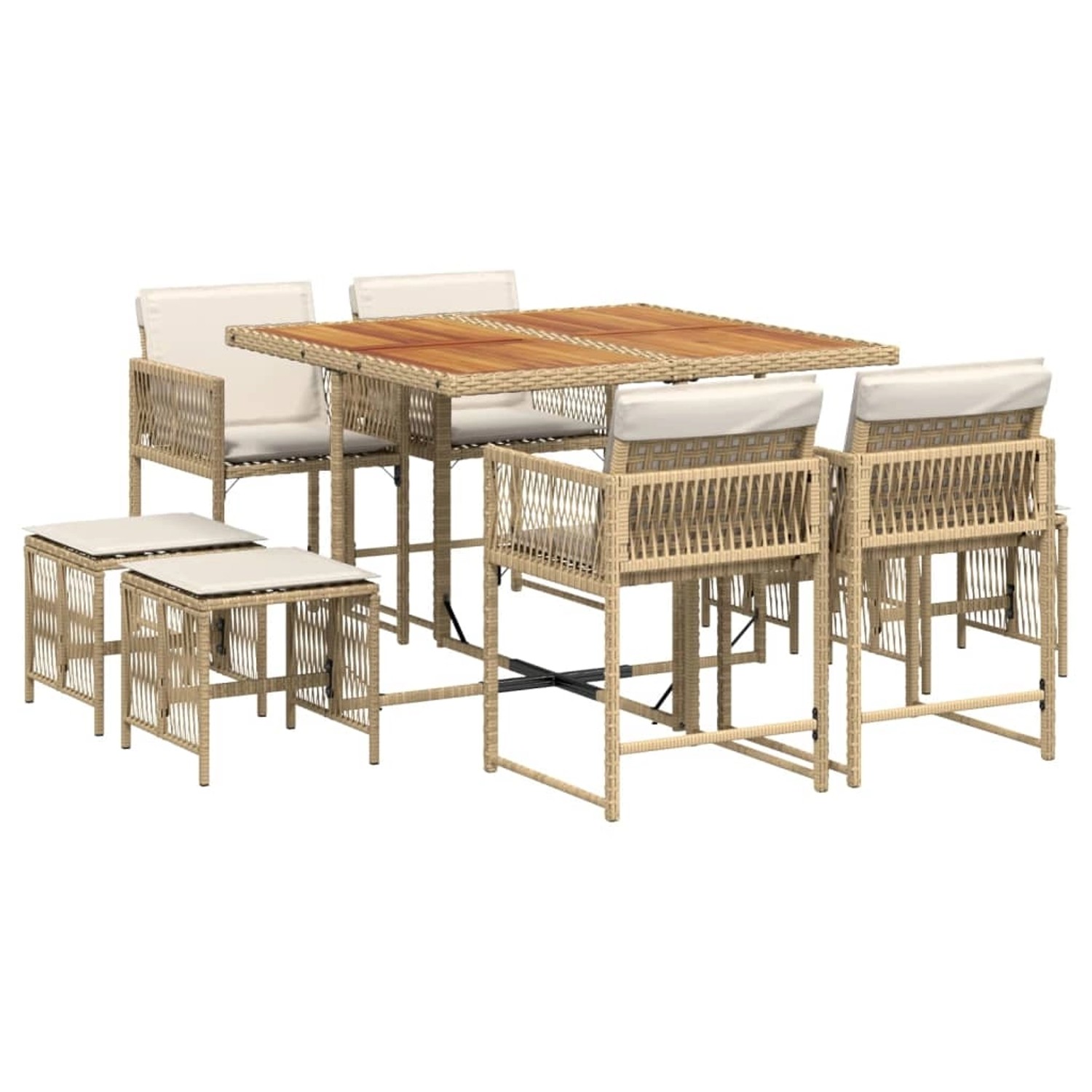 vidaXL 9-tlg Garten-Essgruppe mit Kissen Beige Poly Rattan Modell 38 günstig online kaufen