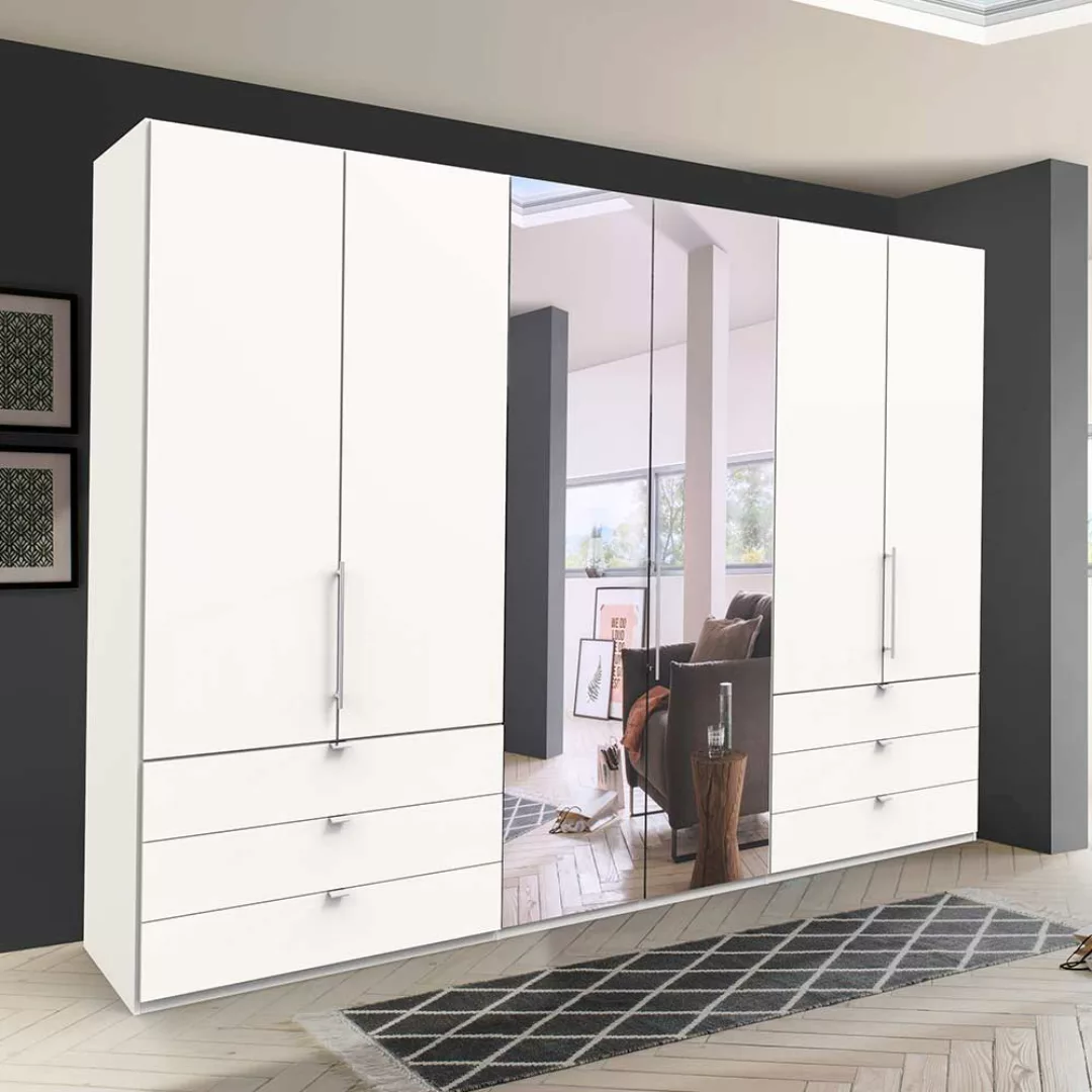Weißer Schlafzimmerschrank mit Spiegel 3 Falttüren günstig online kaufen
