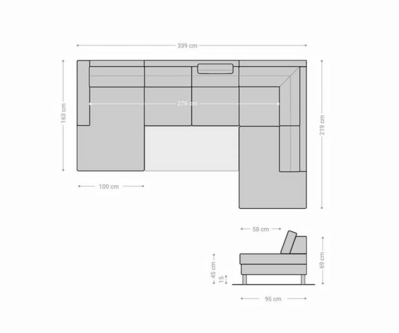 DELIFE Wohnlandschaft Charel, Flachgewebe Grau 340x220 mit Schlaffunktion günstig online kaufen