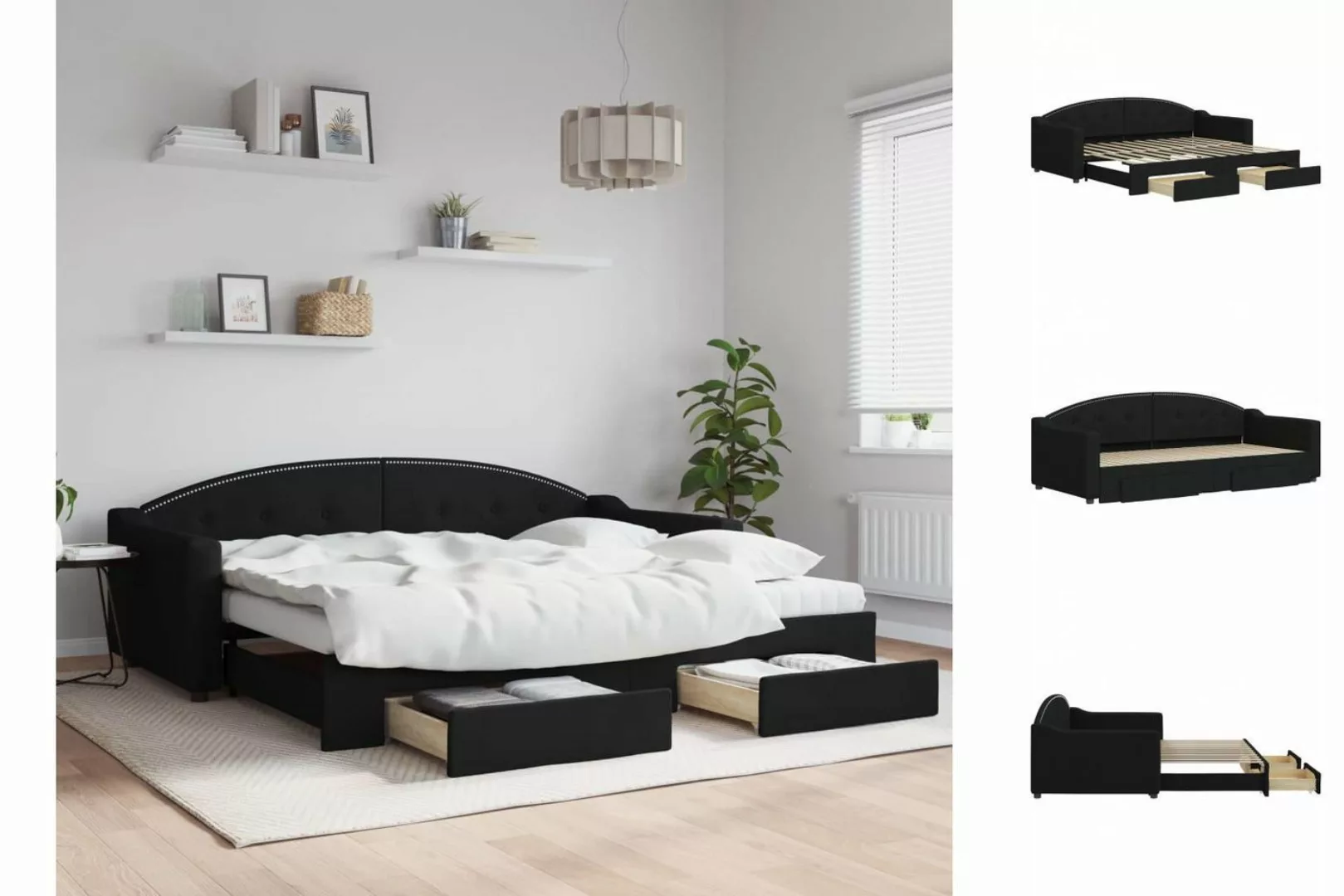 vidaXL Gästebett Gästebett Tagesbett Ausziehbar mit Schubladen Schwarz 90x2 günstig online kaufen