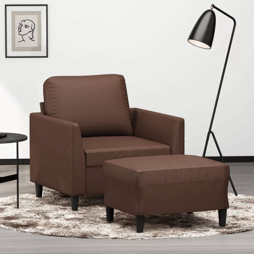 Vidaxl Sessel Mit Hocker Braun 60 Cm Kunstleder günstig online kaufen