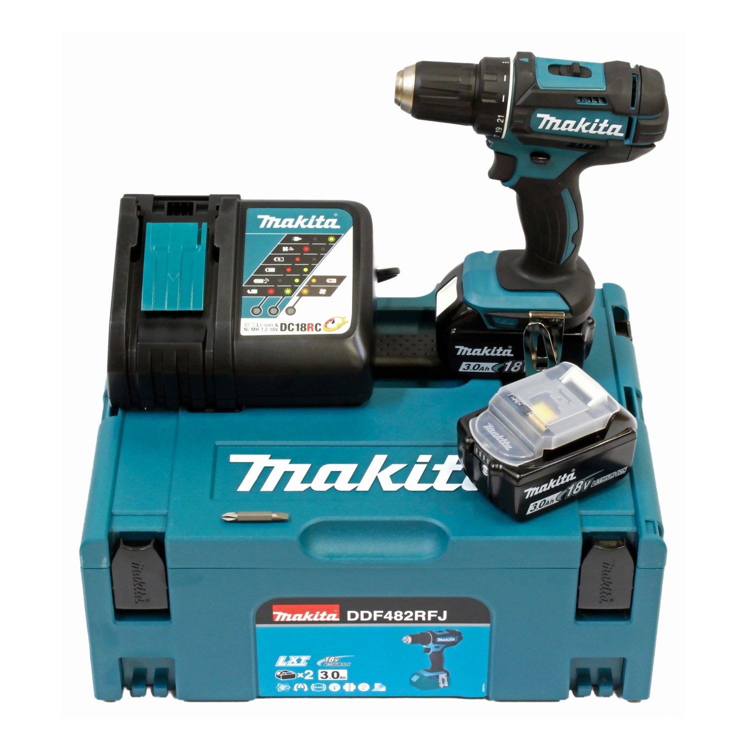 Makita 18 V Akku-Bohrschrauber DDF482RFJ inkl. 2 x 3 Ah Akkus, mit Koffer günstig online kaufen