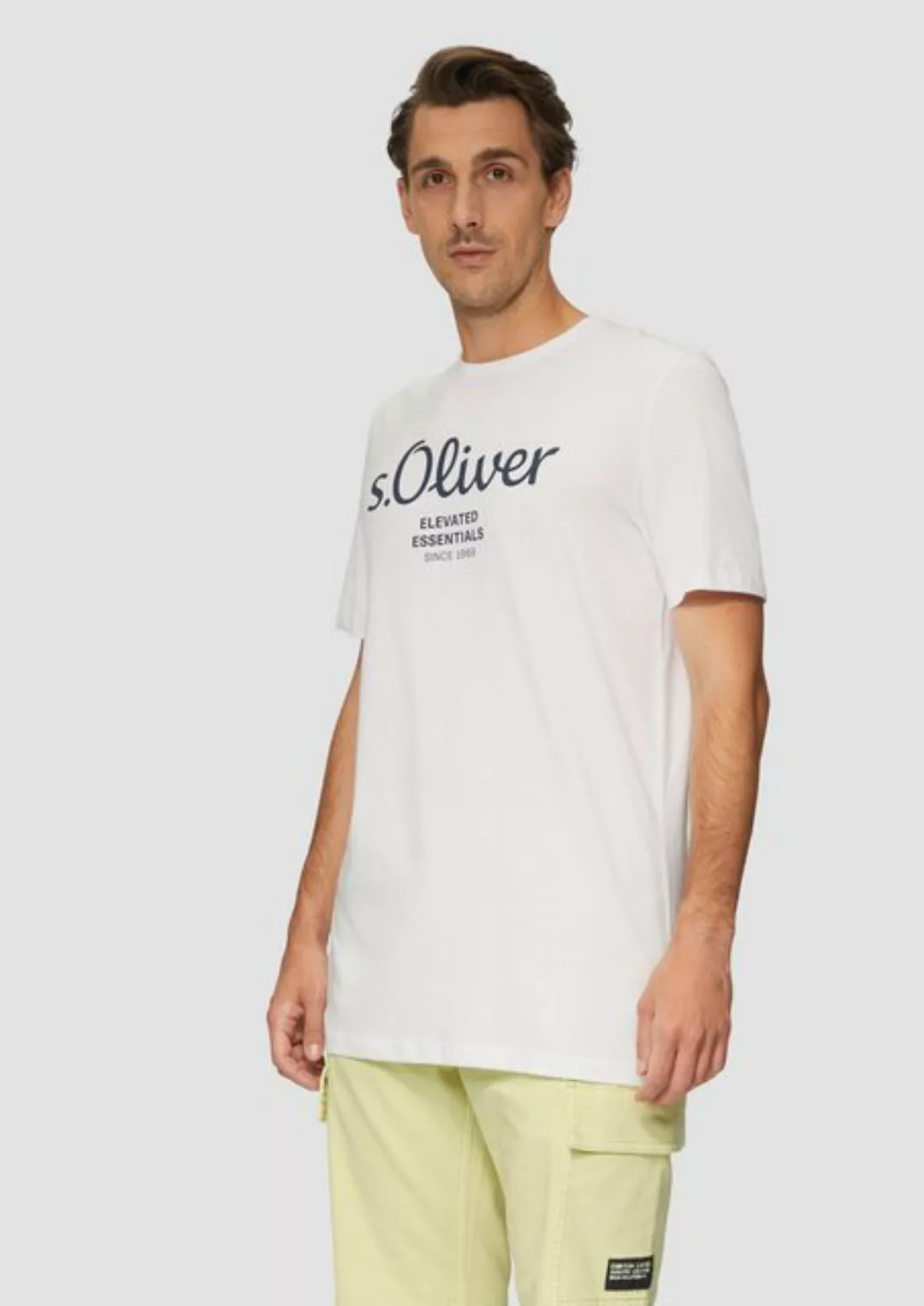 s.Oliver Kurzarmshirt T-Shirt mit Flammgarnstruktur Artwork günstig online kaufen