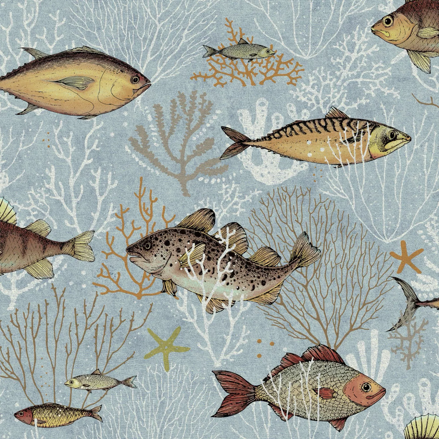 Erfurt Vliestapete Fische bunt blau B/L: ca. 53x1005 cm günstig online kaufen