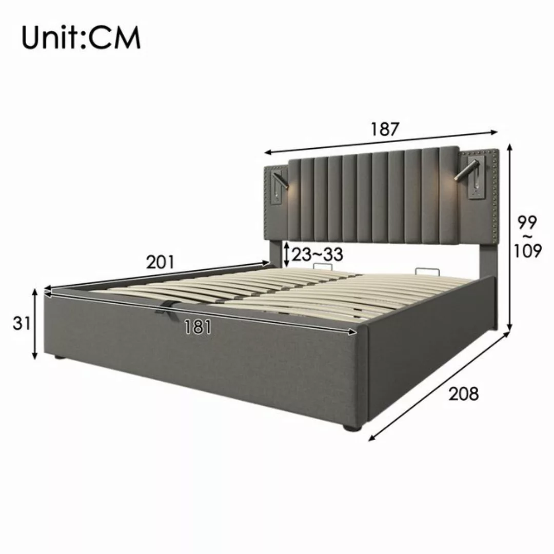 HAUSS SPLOE Polsterbett 180x200 Leselicht mit USB Ladefunktion Kopfteil, Gr günstig online kaufen