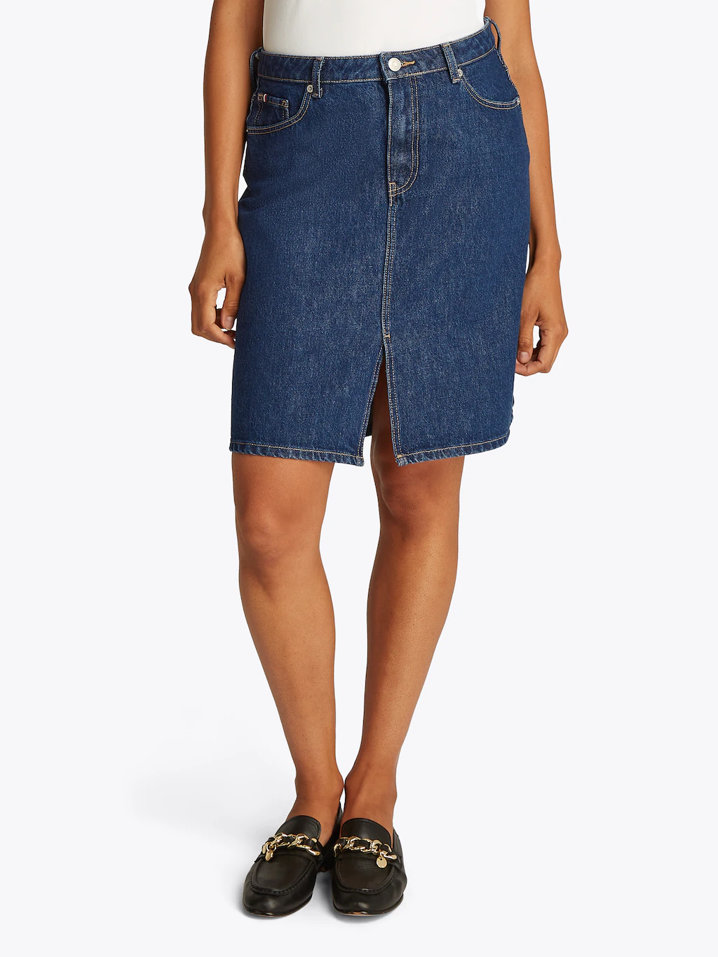 Tommy Hilfiger Jeansrock "DNM KNEE STRAIGHT SKIRT RW ACE", mit Schlitz vorn günstig online kaufen