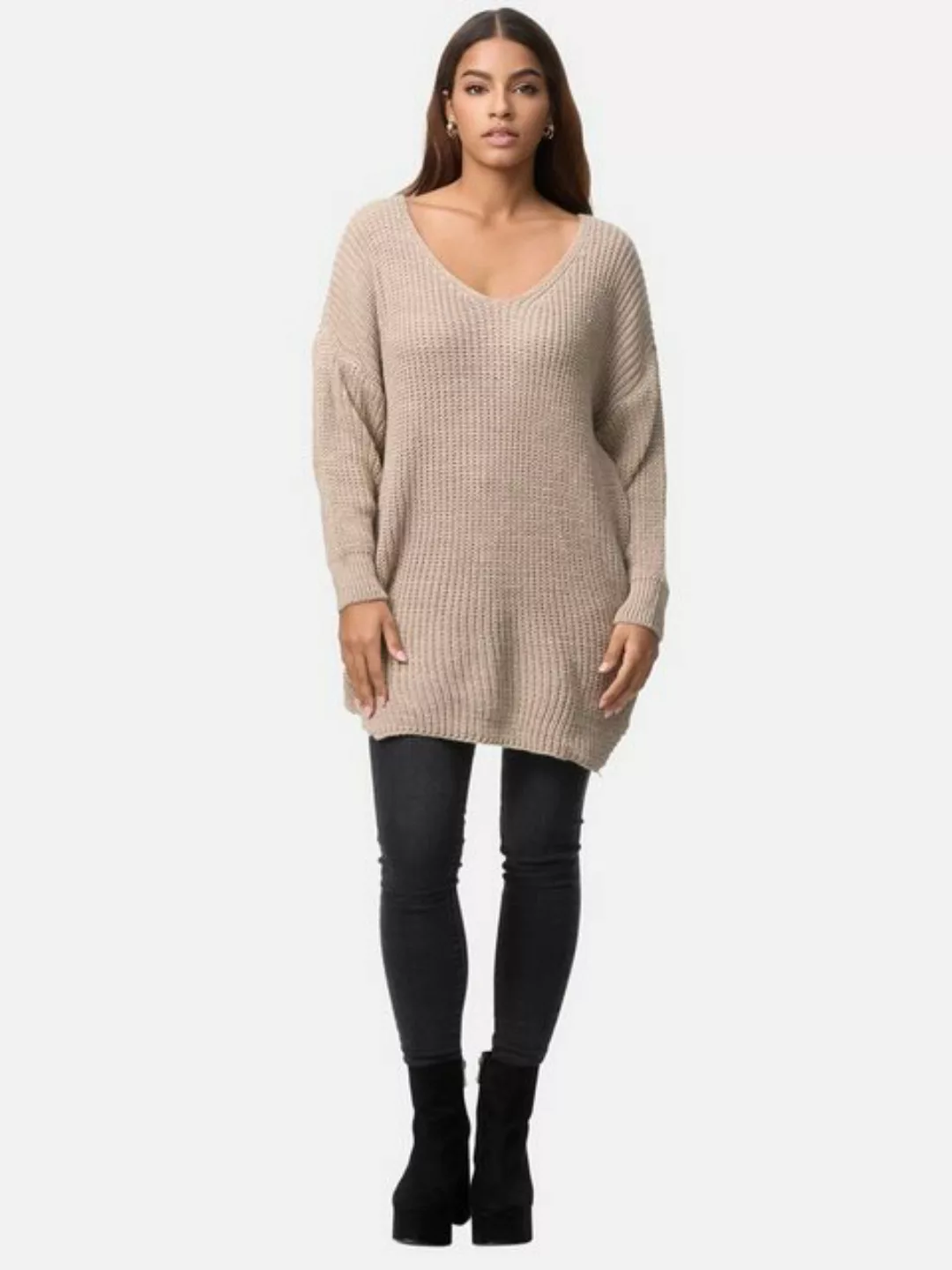 Elara Midikleid Elara Damen Strickpullover Runderkragen 2080 Dunkelbeige (1 günstig online kaufen