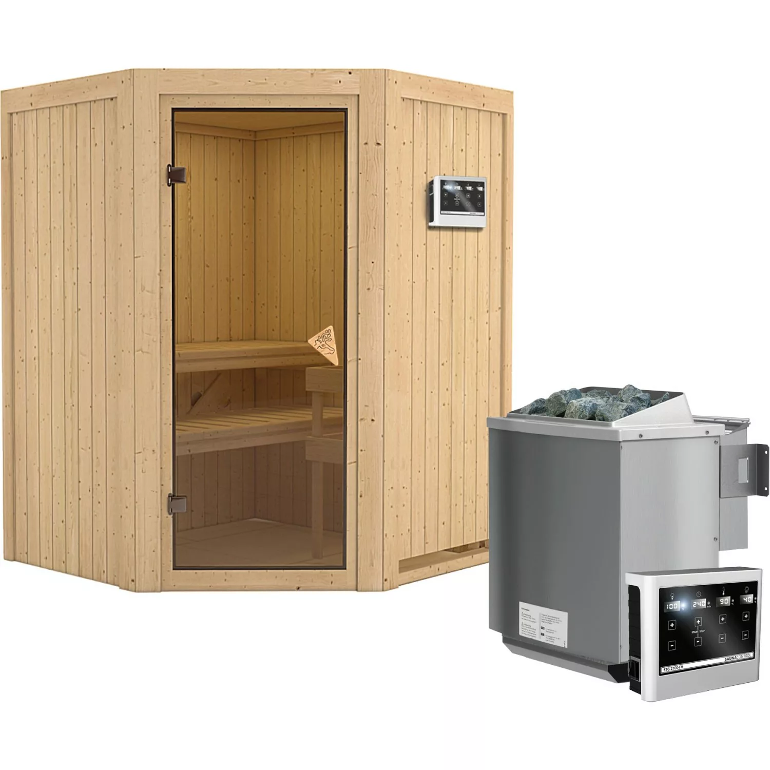 Karibu Sauna-Set Lyra inkl. Edelstahl-Bio-Ofen 9 kW mit ext. Steuerung günstig online kaufen
