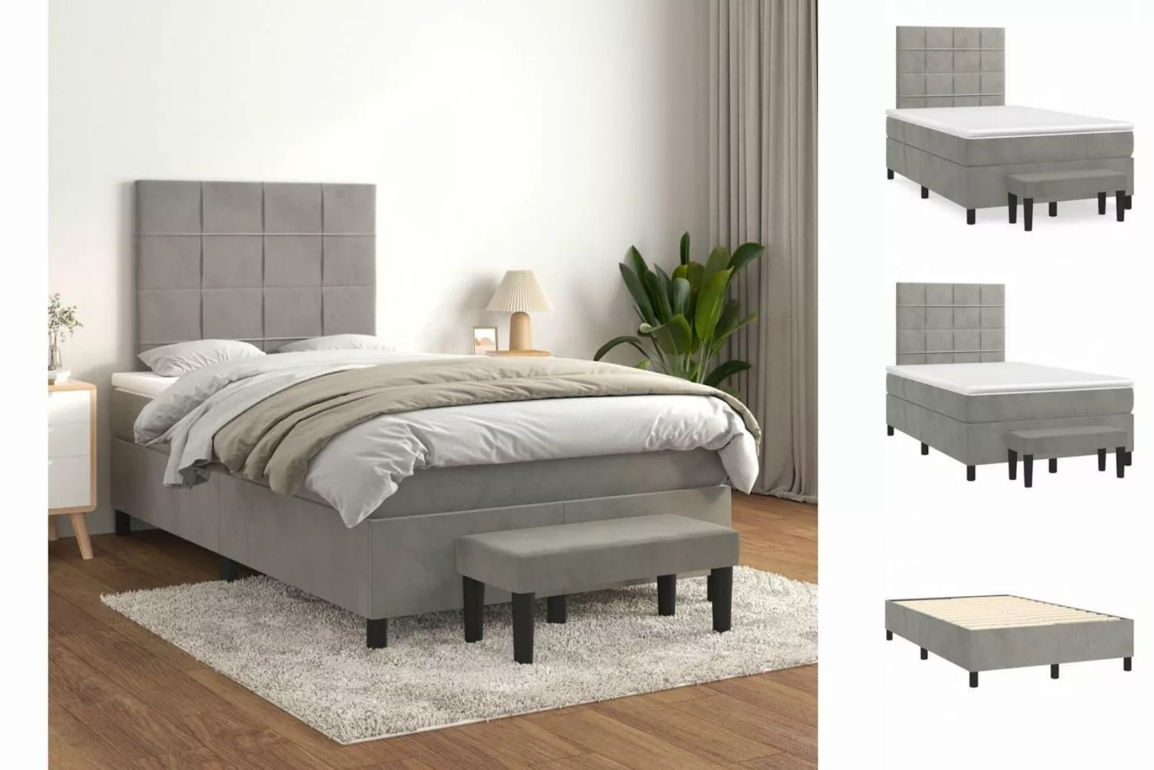 vidaXL Boxspringbett Boxspringbett mit Matratze Hellgrau 120x200 cm Samt Be günstig online kaufen