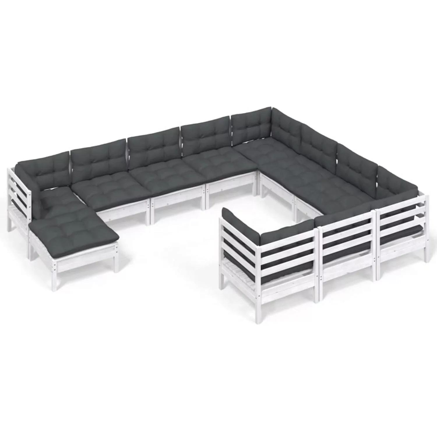 vidaXL 11-tlg Garten-Lounge-Set mit Kissen Weiß Kiefernholz Modell 5 günstig online kaufen