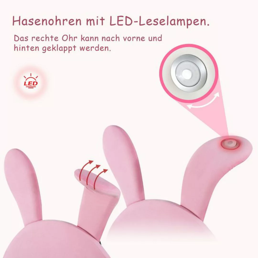 Odikalo Kinderbett Jugendbett 2 Lagerhockern LED Hasenohren Kopfteil 90/140 günstig online kaufen