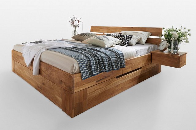 Main Möbel Massivholzbett Bett mit Bettkästen 'Meran' 200x200cm Wildeiche g günstig online kaufen