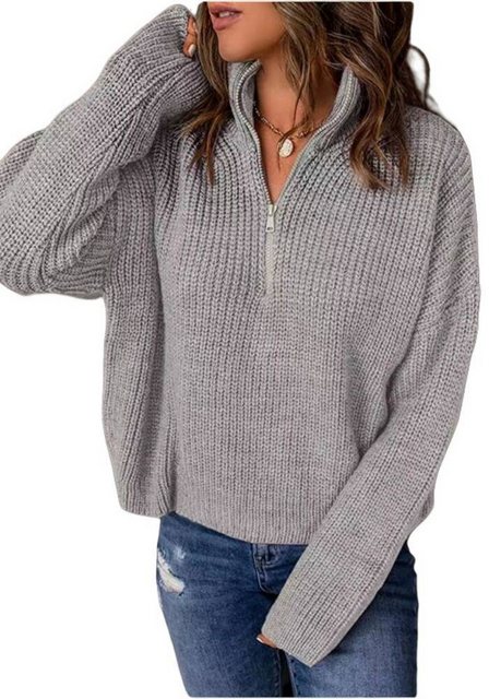 Nebelmeer Strickpullover Pullover Halboffener Kragen Reißverschluss Pullove günstig online kaufen