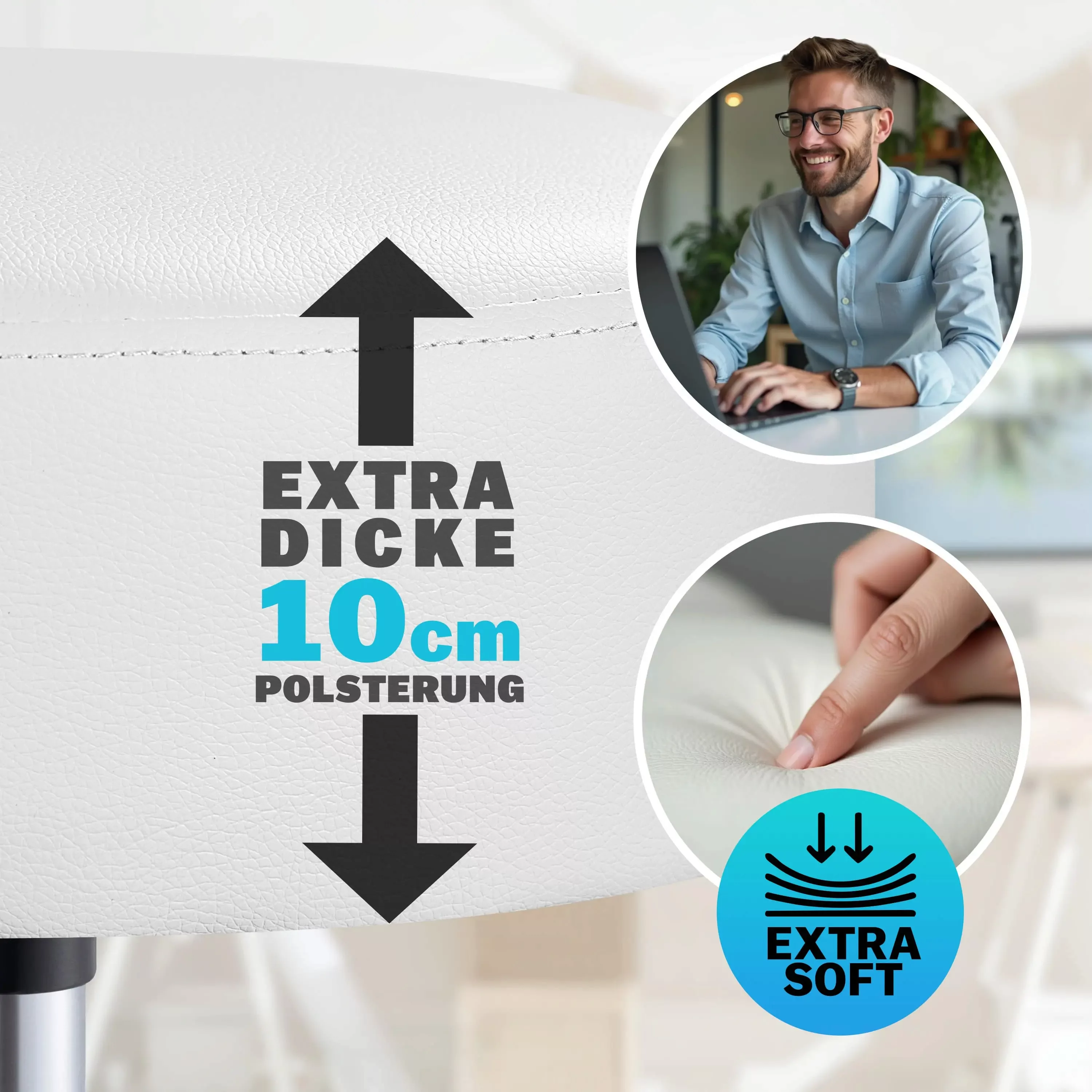 Rollhocker Weiß 360° drehbar mit Rückenlehne günstig online kaufen