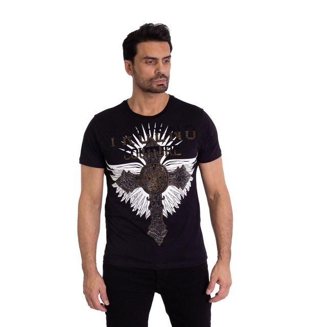 TRUENO T-Shirt Slim Fit Herren T-Shirt mit Strass Muster Schwarz XL günstig online kaufen