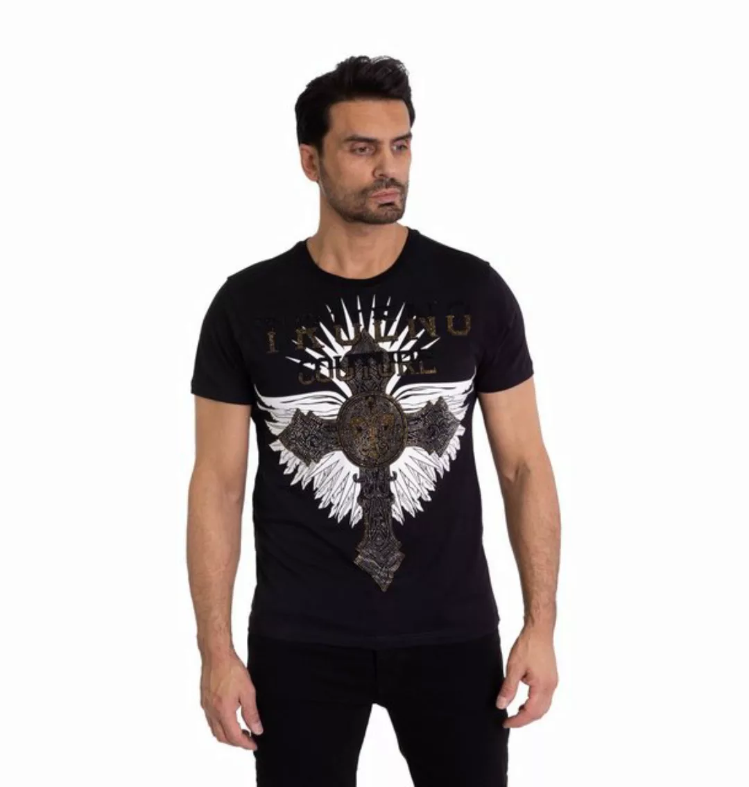 TRUENO T-Shirt Slim Fit Herren T-Shirt mit Strass Muster Schwarz XXL günstig online kaufen