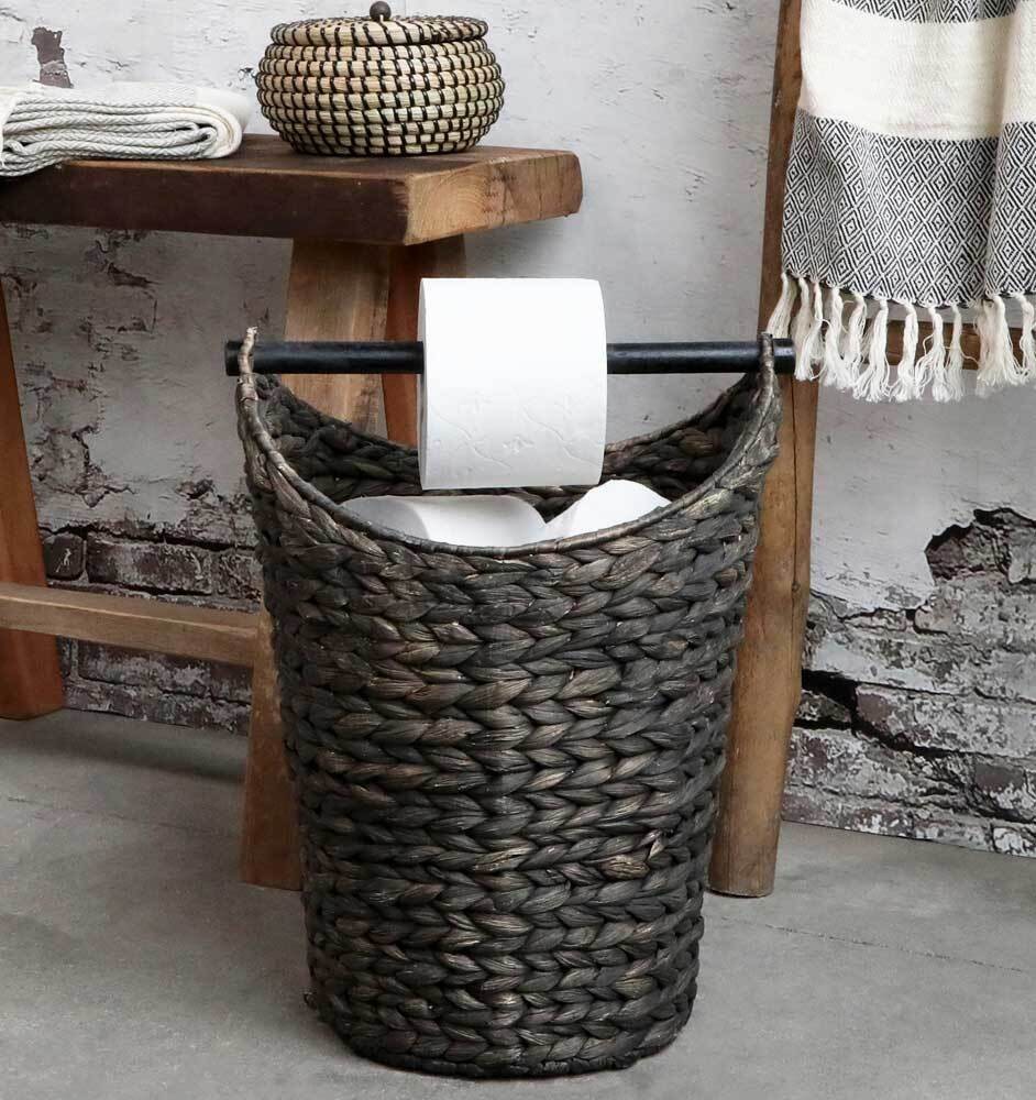 Chic Antique Toilettenpapierhalter mit Korb für Klopapier Rattan Schwarz günstig online kaufen