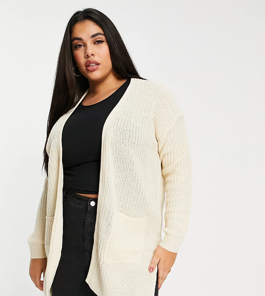 Brave Soul Plus – Strickjacke in Stein mit Taschen-Braun günstig online kaufen