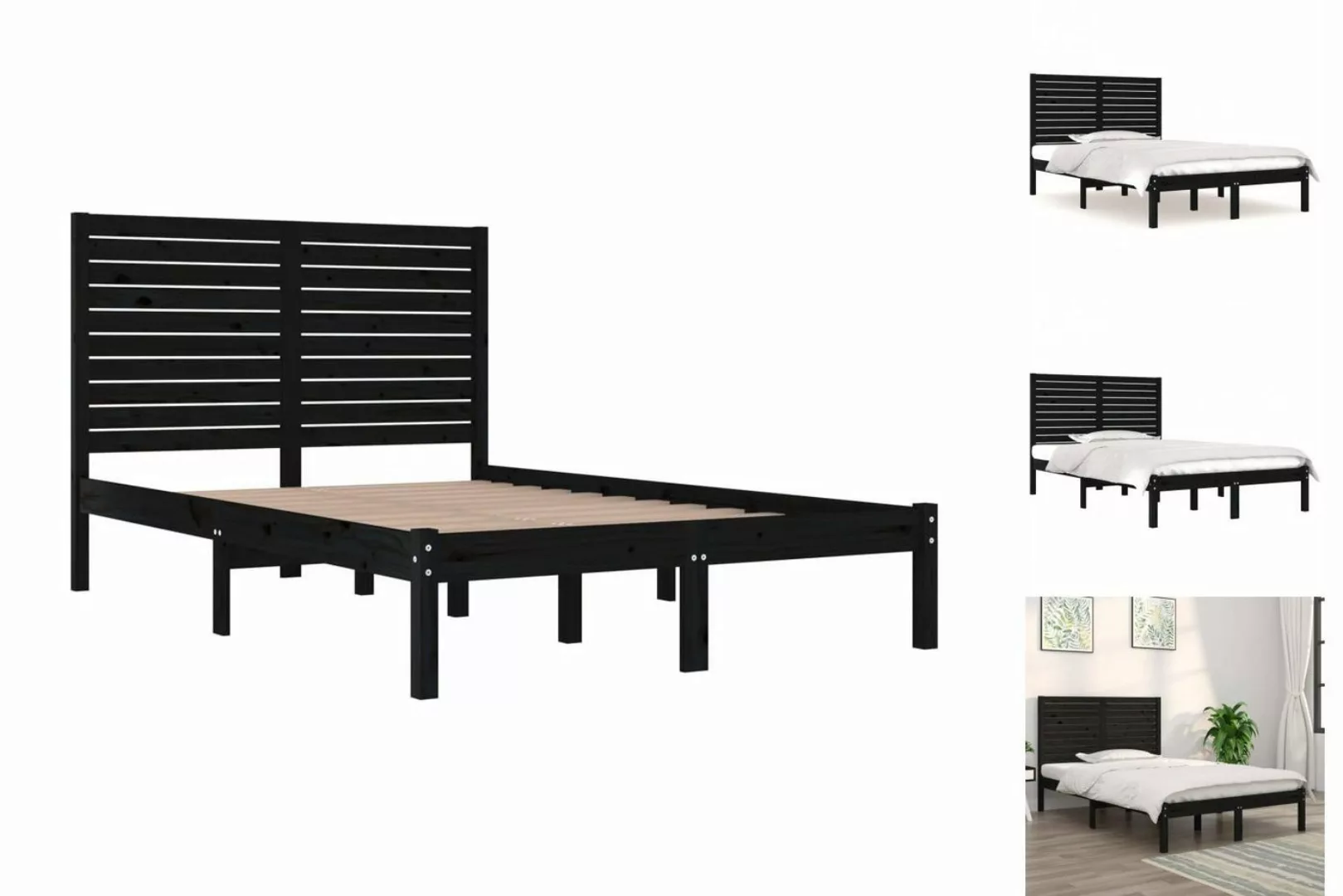 vidaXL Bettgestell Massivholzbett Schwarz 135x190 cm 4FT6 Double Bett Bettg günstig online kaufen