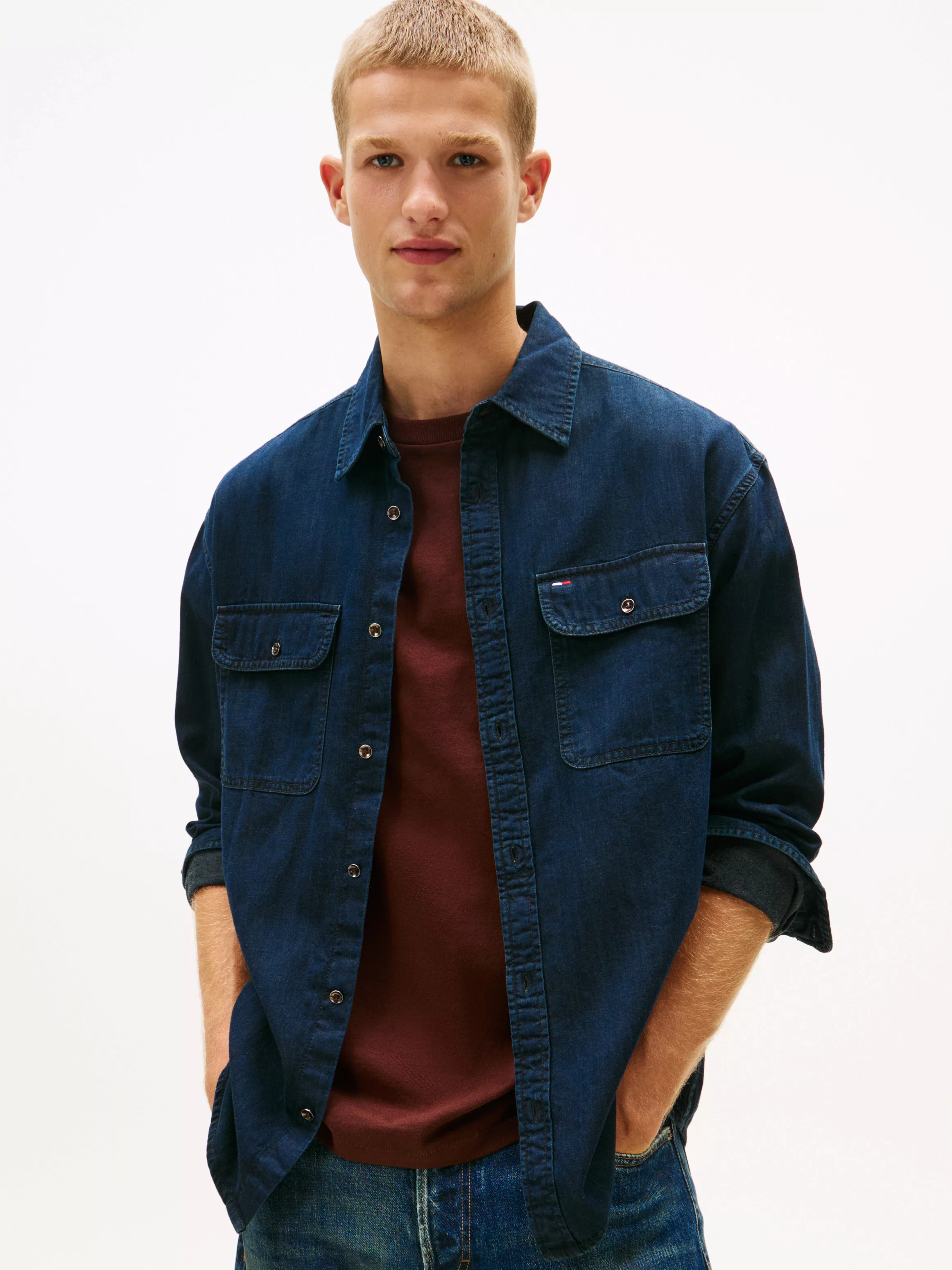 Tommy Jeans Jeanshemd "RELAXED DENIM SHIRT", Relaxed fit mit Rundhalsaussch günstig online kaufen