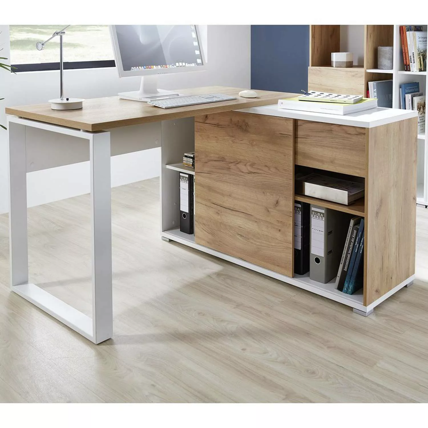 Büro Eck-Winkelschreibtisch mit integriertem Sideboard GENT-01 in Navarra E günstig online kaufen