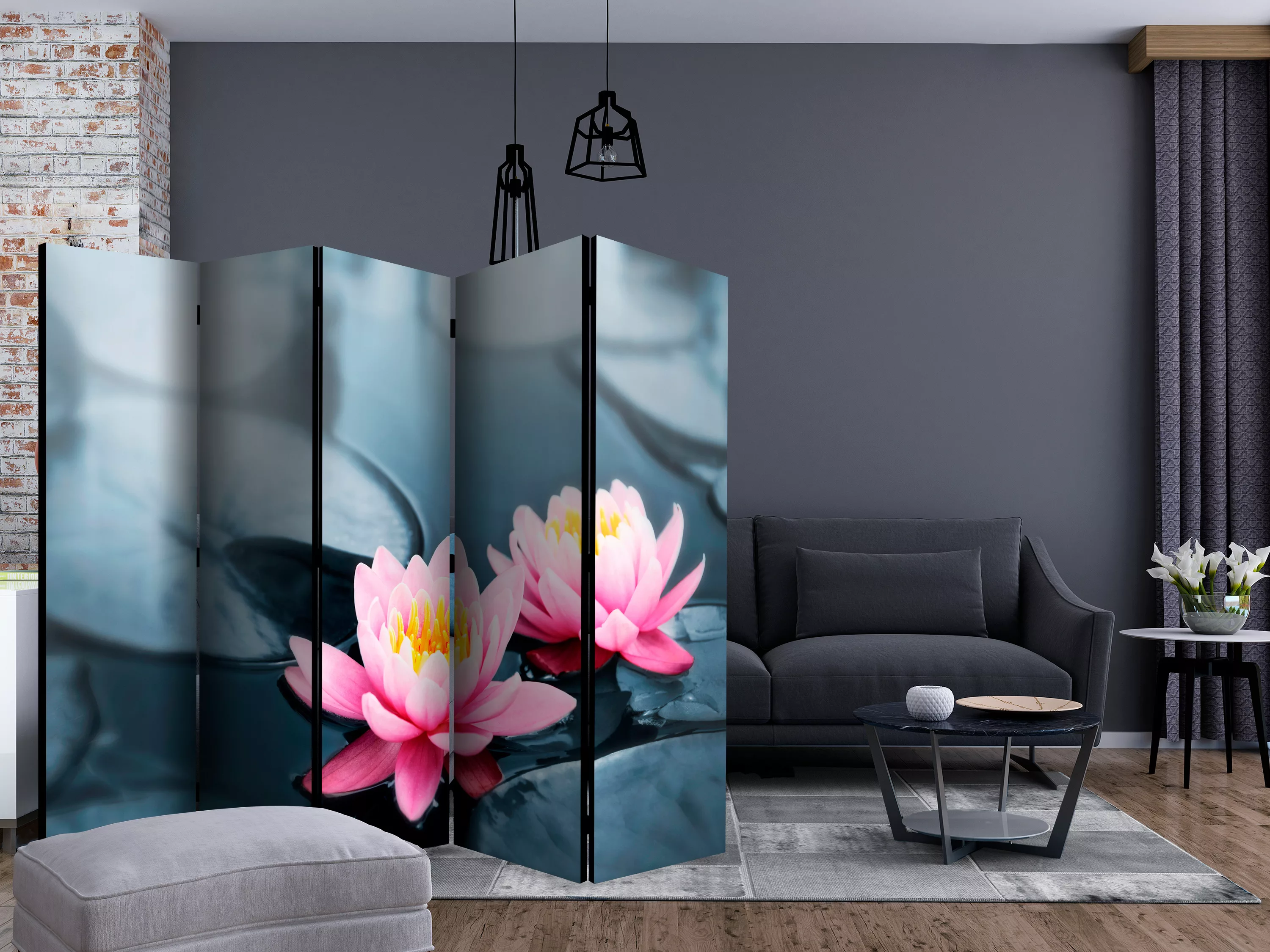 5-teiliges Paravent - Lotus Blossoms Ii [room Dividers] günstig online kaufen