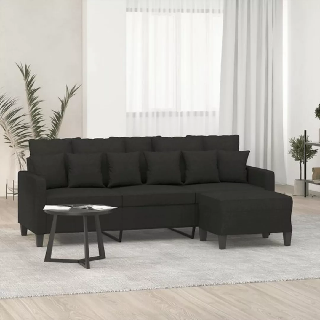 vidaXL Sofa 3-Sitzer-Sofa mit Hocker Schwarz 180 cm Stoff günstig online kaufen